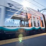 A Link light rail train pulls into the Mountlake Terrace station on Wednesday, Aug. 28, 2024 in Mountlake Terrace, Washington. (Olivia Vanni / The Herald)
