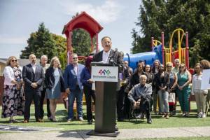 Snohomish County Executive Dave Somers speaks during an event announcing funding for affordable child care slots held at Rise Up Academy on Thursday, July 6, 2023 in Everett, Washington. (Olivia Vanni / The Herald)