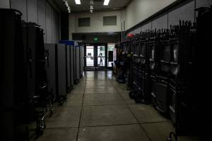 Chairs and lunch tables fill a hallway that is the only area they can be stored at Glenwood Elementary on Monday, Sept. 9, 2024 in Lake Stevens, Washington. (Olivia Vanni / The Herald)