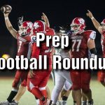 Marysville Pilchuck’s Christian Van Natta lifts the ball in the air to celebrate a turnover during the game against Marysville Getchell on Friday, Sept. 16, 2022 in Marysville, Washington. (Olivia Vanni / The Herald)