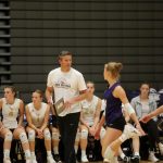 Lake Stevens volleyball coach Kyle Hoglund talks to his team in the season opener against Curtis High School in Lake Stevens, Wash., on Sept. 11, 2024. Curtis won all three sets: 25-19, 25-20 and 25-18. (Taras McCurdie / The Herald)