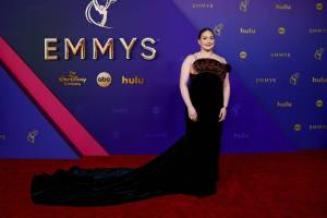 Lily Gladstone arrives at the 76th Primetime Emmy Awards at the Peacock Theater on Sunday in Los Angeles. (Allen J. Schaben/Los Angeles Times)