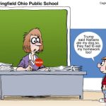 A kid talks to his teacher in Springfield Ohio, school, classroom, Haitians, dogs, cats, Trump, JD Vance, homework, MAGA, teacher