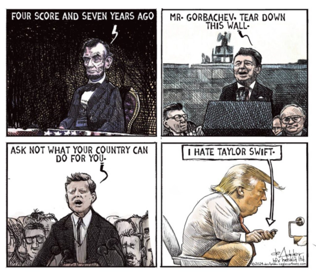 THE CARTOON COMPARES THINGS OTHER PRESIDENTS SAID COMAPRED TO DONALD TRUMP