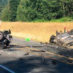 Two vehicles rolled over on Aug. 15, 2020, on Highway 522. (Snohomish County Fire District 7)