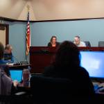 Everett Mayor Cassie Franklin, left, and City Council Vice President Ben Zarlingo at Wednesday's budget meeting in Everett, Washington. (Will Geschke / The Herald)