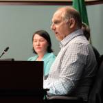 Everett City Council President Don Schwab speaks at Wednesday's budget meeting in Everett, Washington. (Will Geschke / The Herald)