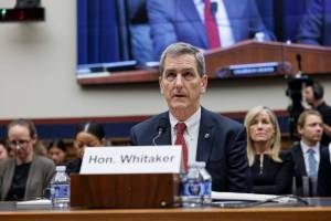 Mike Whitaker, the Federal Aviation Administration's top official, testifies before the House Transportation and Infrastructure Committee's Aviation Subcommittee in Washington D.C. on Feb. 6. (Anna Rose Layden/The New York Times)
