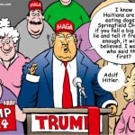 Trump speaks at a MAGA Rally, Springfield OH, Haitians, dogs, cats, lie, lies, Trump, campaign 2024, MAGA, Donald J. Trump, RNC, Republican Party, GOPtoon