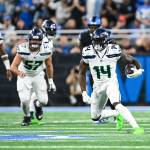 Photo courtesy of the Seattle Seahawks
Seahawks receiver DK Metcalf (14) runs after a catch against the Detroit Lions at Ford Field on Monday.
