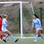 Western Washington Universitys Morgan Manalili, a Shorewood High School graduate, celebrates after scoring a goal against Saint Martins University at Harrington Field in Bellingham, Wash., on Oct. 29, 2022. (Taras McCurdie / The Herald)