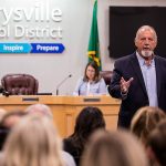 The new Marysville School District Superintendent Dr. David Burgess speaks during a meeting announcing his hiring to the position on Thursday, Oct. 3, 2024 in Marysville, Washington. (Olivia Vanni / The Herald)