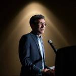 Washington Attorney General Bob Ferguson speaks at the Snohomish & Island County Labor Council champions dinner on Tuesday, Oct. 10, 2023 in Everett, Washington. (Olivia Vanni / The Herald)