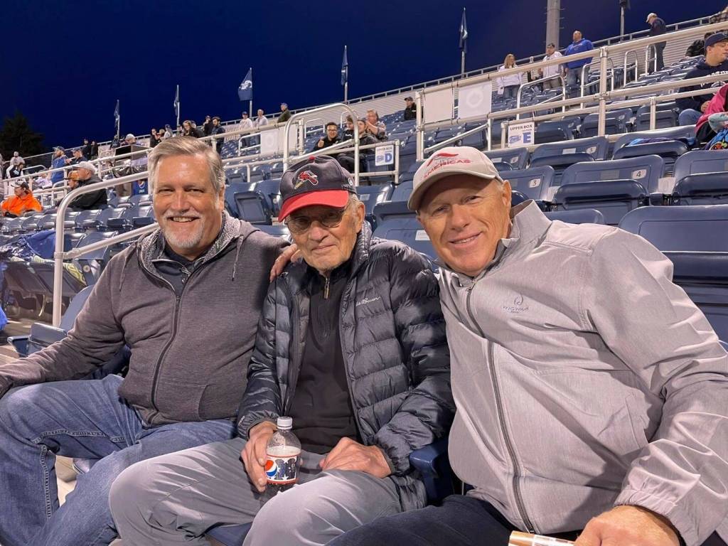 Photo courtesy of Bob Bolerjack
Former Herald columnist Larry Henry (middle) attends an Everett AquaSox game with former Herald sports editor Bob Bolerjack (left) and former Herald Mariners beat writer Kirby Arnold (right) in 2022.