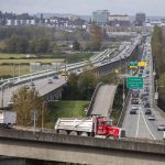 Traffic moves across the US 2 trestle between Everett and Lake Stevens on Wednesday, Oct. 9, 2024. (Olivia Vanni / The Herald)