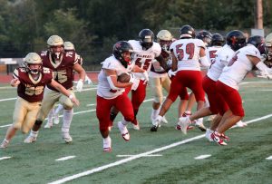 Archbishop Murphy senior running back Jevin Madison runs with the football during the Archbishop Murphy-Lakewood football game at Lakewood High School on Sept. 6, 2024. The Wildcats won 48-24. (Taras McCurdie / The Herald)
