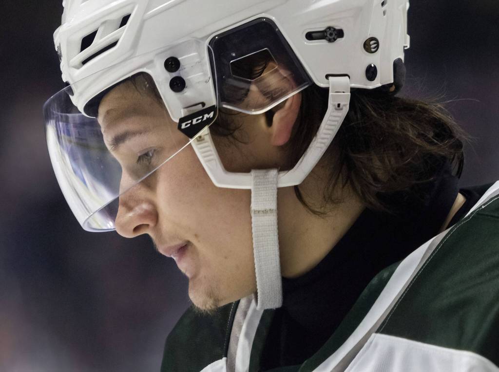 Silvertips Rylan Pearce skates onto the ice before the start of the next period during the game against the Edmonton Oil Kings on Friday, Oct. 25, 2024 in Everett, Washington. (Olivia Vanni / The Herald)