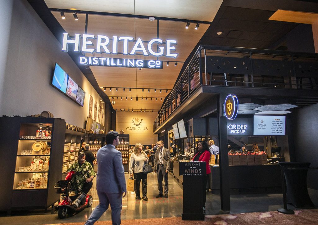 The new Heritage Distillery tasting room at Angel of the Winds Casino on Friday, Oct. 25, 2024 in Arlington, Washington. (Olivia Vanni / The Herald)