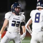 Arlingtons Jace Graham reacts to a tackle during the Stilly Cup game against Stanwood on Friday, Oct. 11, 2024 in Stanwood, Washington. (Olivia Vanni / The Herald)
