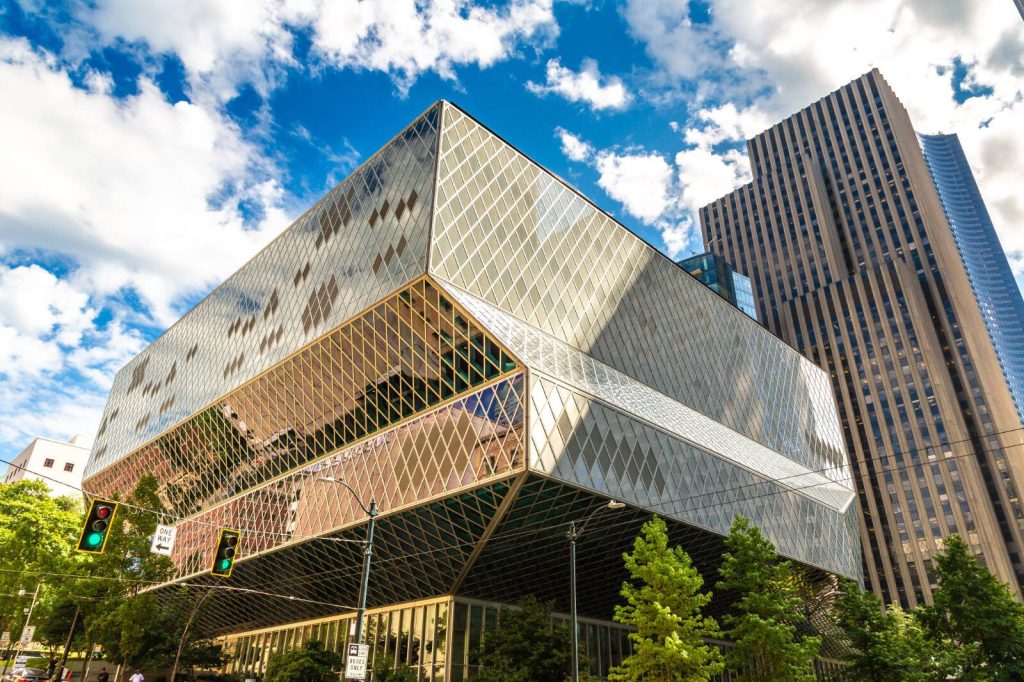 The distinctive architecture of the Seattle Public Library Central Library is worth a visit no matter the weather.