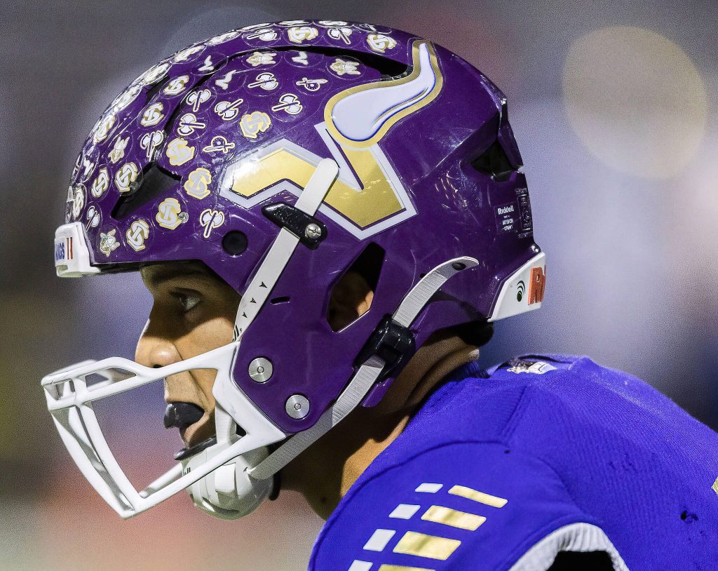 Lake Stevens Jayshon Limar waits for the ball to be snapped during the 4A district game against Tahoma on Friday, Nov. 8, 2024 in Lake Stevens, Washington. (Olivia Vanni / The Herald)
