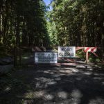 A closed road at the Heather Lake Trail parking lot along the Mountain Loop Highway in 2023. (Annie Barker / Herald file)