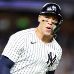 Aaron Judge of the New York Yankees reacts after a grand slam against the Boston Red Sox during the seventh inning at Yankee Stadium on Friday, Sept. 13, 2024, in New York. (Luke Hales / Getty Images / Tribune News Services)