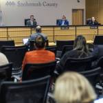 Snohomish County Council listens to George Skiles talk about his findings in an audit of the Snohomish County Executive Office on Wednesday, Nov. 13, 2024 in Everett, Washington. (Olivia Vanni / The Herald)