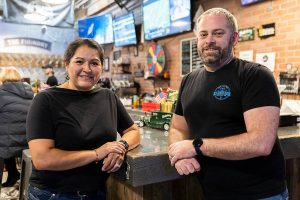 The new Crucible Brewing owners Johanna Watson-Andresen and Erik Andresen inside the south Everett brewery on Wednesday, Nov. 27, 2024. (Olivia Vanni / The Herald)