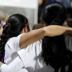 Lake Stevens sisters Keira Tupua, left, and Noelani embrace each other after a 1-0 win against second-seeded Woodinville in the Class 4A state title game at Sparks Stadium in Puyallup, Wash., on Saturday, Nov. 23, 2024. This marked the first state title in program history for the Vikings. (Taras McCurdie / The Herald)
