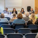 Edmonds City Council members answer questions during a town hall on the future of the citys fire and emergency medical services on April 18 in Edmonds. (Olivia Vanni / The Herald)