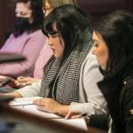 Everett City Finance Director Heide Brillantes goes through slides expanding upon some of the questions posed about the 2025 budget on Wednesday, Dec. 4, 2024 in Everett, Washington. (Olivia Vanni / The Herald)