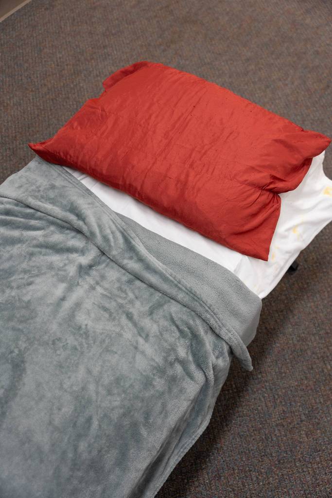 A bed on Monday, Dec. 2, 2024, at the Marysville Cold Weather Shelter in Marysville, Washington. (Will Geschke / The Herald)