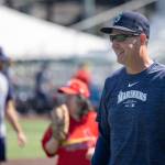 Dan Wilson assists at a Challenger League baseball game hosted by the Everett AquaSox at Funko Field on Sunday, Aug. 23, 2024 at Funko Field in Everett. (Photo courtesy of Evan Morud / Everett AquaSox)