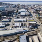 A view of one of the potential locations of the new AquaSox stadium in February in Everett. The site sits between Hewitt Avenue, Broadway, Pacific Avenue and the railroad. (Olivia Vanni / The Herald)