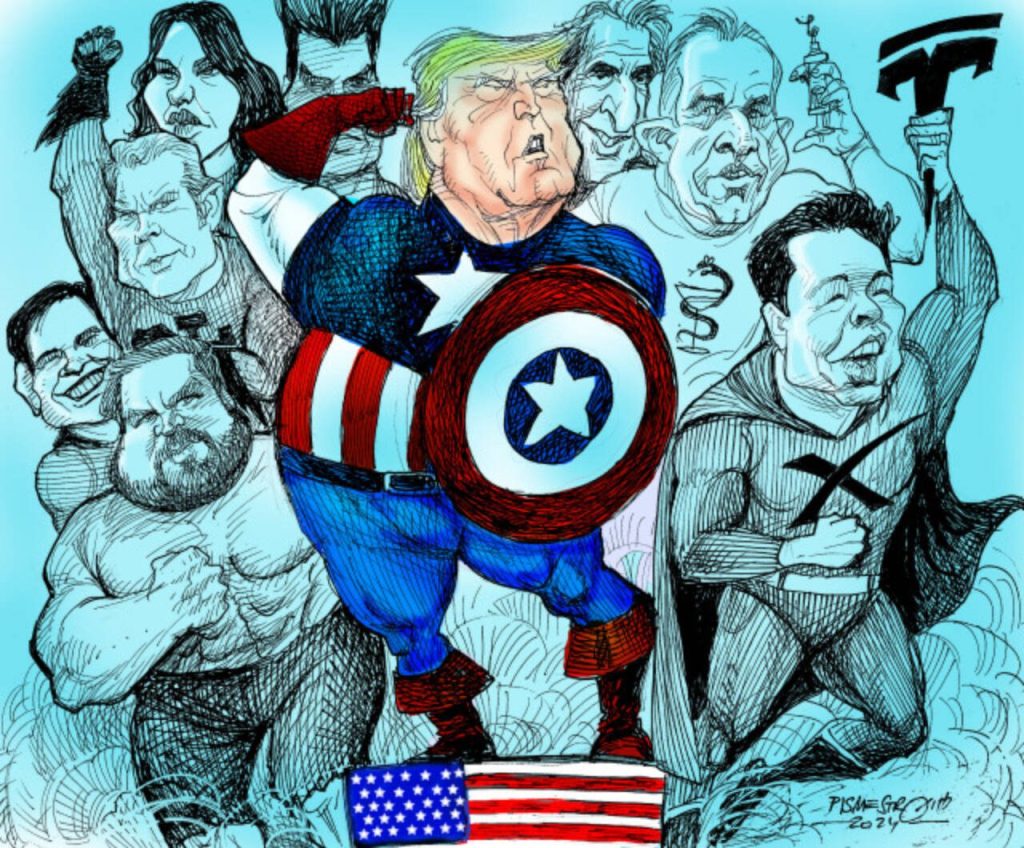 karikatur für tribüne-Trumps comic heroes