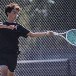 Kamiaks Levi Seslar hits the ball during a double match against Jackson on Monday, Sept. 30, 2024 in Mill Creek, Washington. (Olivia Vanni / The Herald)