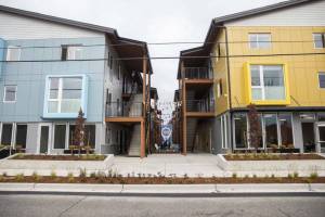 Outside Housing Hope's new Madrona Highlands housing complex on Tuesday, Oct. 15, 2024 in Edmonds, Washington. (Olivia Vanni / The Herald)