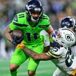 Seahawks wide receiver Jaxon Smith-Njigba (11) run with the ball against the Green Bay Packers at Lumen Field on Sunday, Dec. 15, 2024. (Photo courtesy of the Seattle Seahawks)