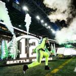 Seahawks linebacker Ernest Jones IV sprints onto Lumen Field during pregame introductions prior to a game against the Green Bay Packers on Sunday, Dec. 15, 2024. (Photo courtesy of Rod Mar / Seattle Seahawks)