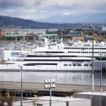 Amadea, a superyacht, docked at the Port of Everett on April 29, 2024 in Everett, Washington. (Olivia Vanni / The Herald)