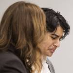 Janet Garcia becomes emotional during her arraignment at the Snohomish County Courthouse on April 22, 2024 in Everett, Washington. (Olivia Vanni / The Herald)