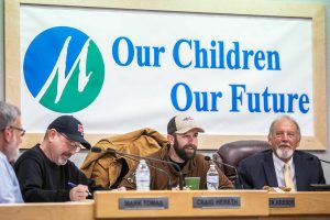 Marysville School Board President Connor Krebbs speaks during a school board meeting before voting on school closures in the district on Wednesday, Jan. 22, 2025 in Marysville, Washington. (Olivia Vanni / The Herald)