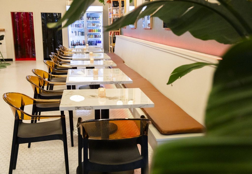 A large seating area inside Marcel on Dec. 19 in Everett. (Olivia Vanni / The Herald)