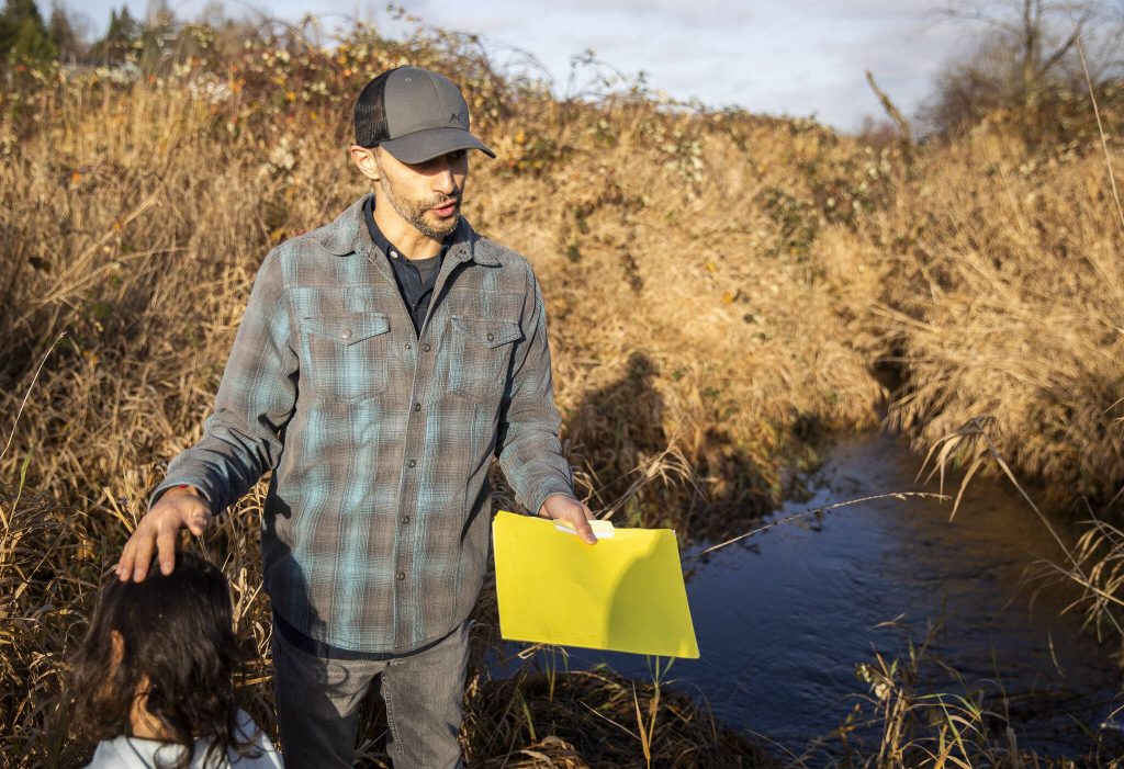 Joe Sambataro, the conservation adviser for the Tulalip Tribe, talks about plans for the newly acquired land on Monday, Dec. 23, 2024 in Marysville, Washington. (Olivia Vanni / The Herald)