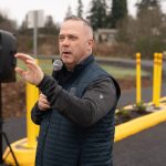 Lake Stevens Mayor Brett Gailey speaks before opening Phase 0 of the Bayview Trail in Lake Stevens, Washington. Jan. 6, 2025 (Will Geschke / The Herald)