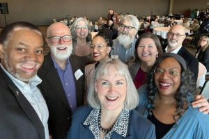 Participants in Northwest WA Civic Circle's discussion among city council members and state lawmakers (clockwise from left) Mountlake Terrace City Council member Dr. Steve Woodard, Stanwood Mayor Sid Roberts, Edmonds City Council member Susan Paine, Rep. April Berg, D-Mill Creek; Herald Opinion editor Jon Bauer, Mountlake Terrace City Council member Erin Murray, Edmonds City Council member Neil Tibbott, Civic Circle founder Alica Crank, and Rep. Shelly Kolba, D-Kenmore.