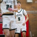 Jackson’s Joey Gosline reacts to the score during the game against Squalicum on Friday, Dec. 27, 2024 in Mountlake Terrace, Washington. (Olivia Vanni / The Herald)