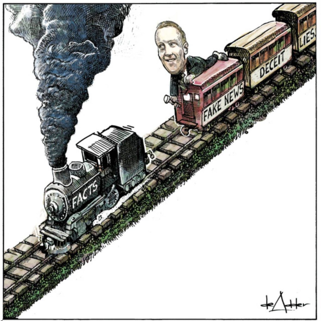 Mark Zuckerberg unhitches his Facebook cars from the facts train leaving fake news and lies.