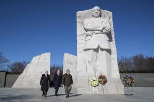 President Donald Trump and Vice President Mike Pence visit the Martin Luther King, Jr. Memorial in Washington, Jan. 21, 2019. (Sarah Silbiger/The New York Times)